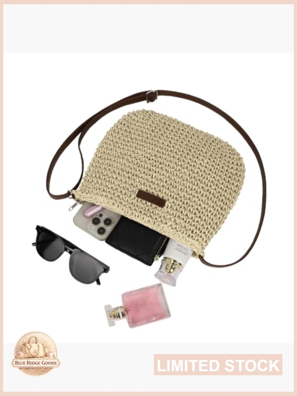 Handwoven Straw Crossbody Bag Natural Summer Beach Shoulder Purse - Picture 5 of 6